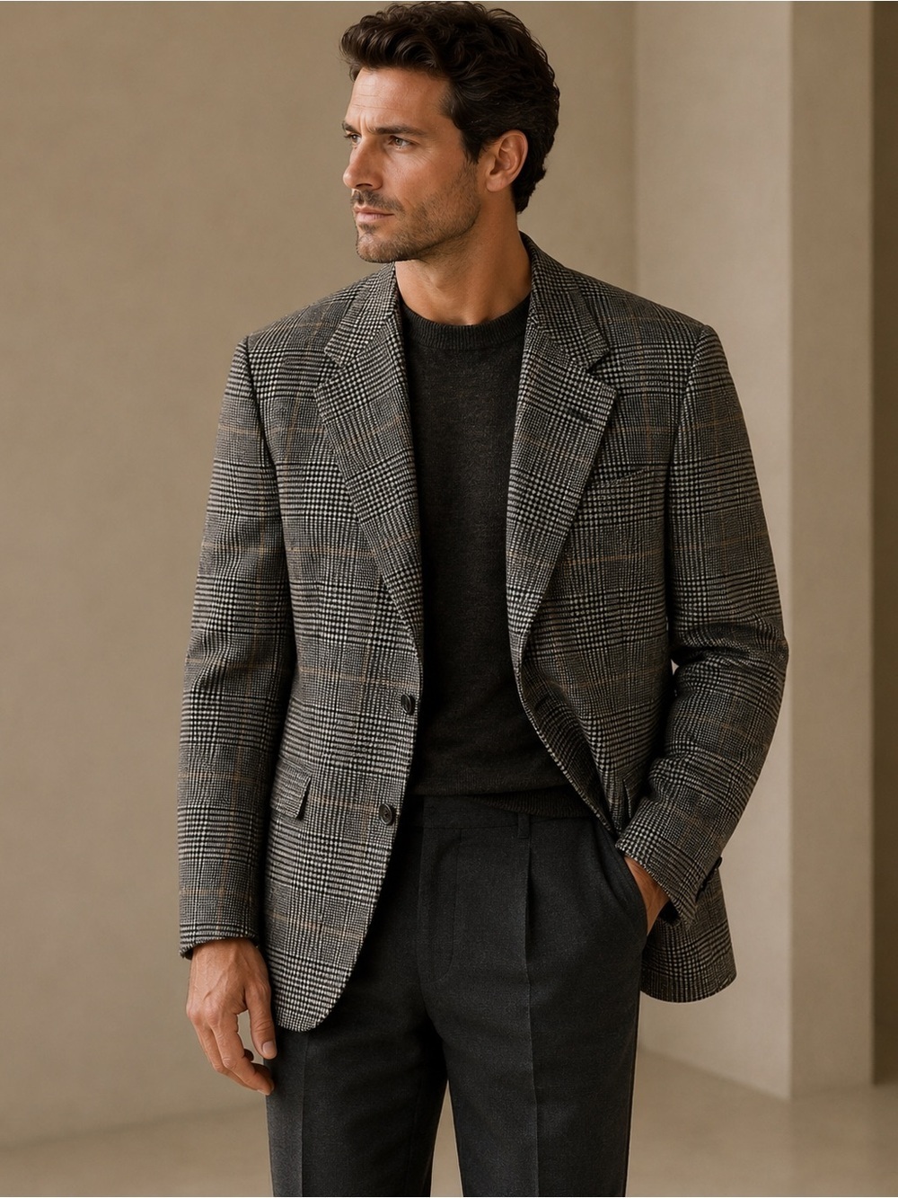 Saks Fifth Avenue Camel Hair Gray Checkered Men's Blazer